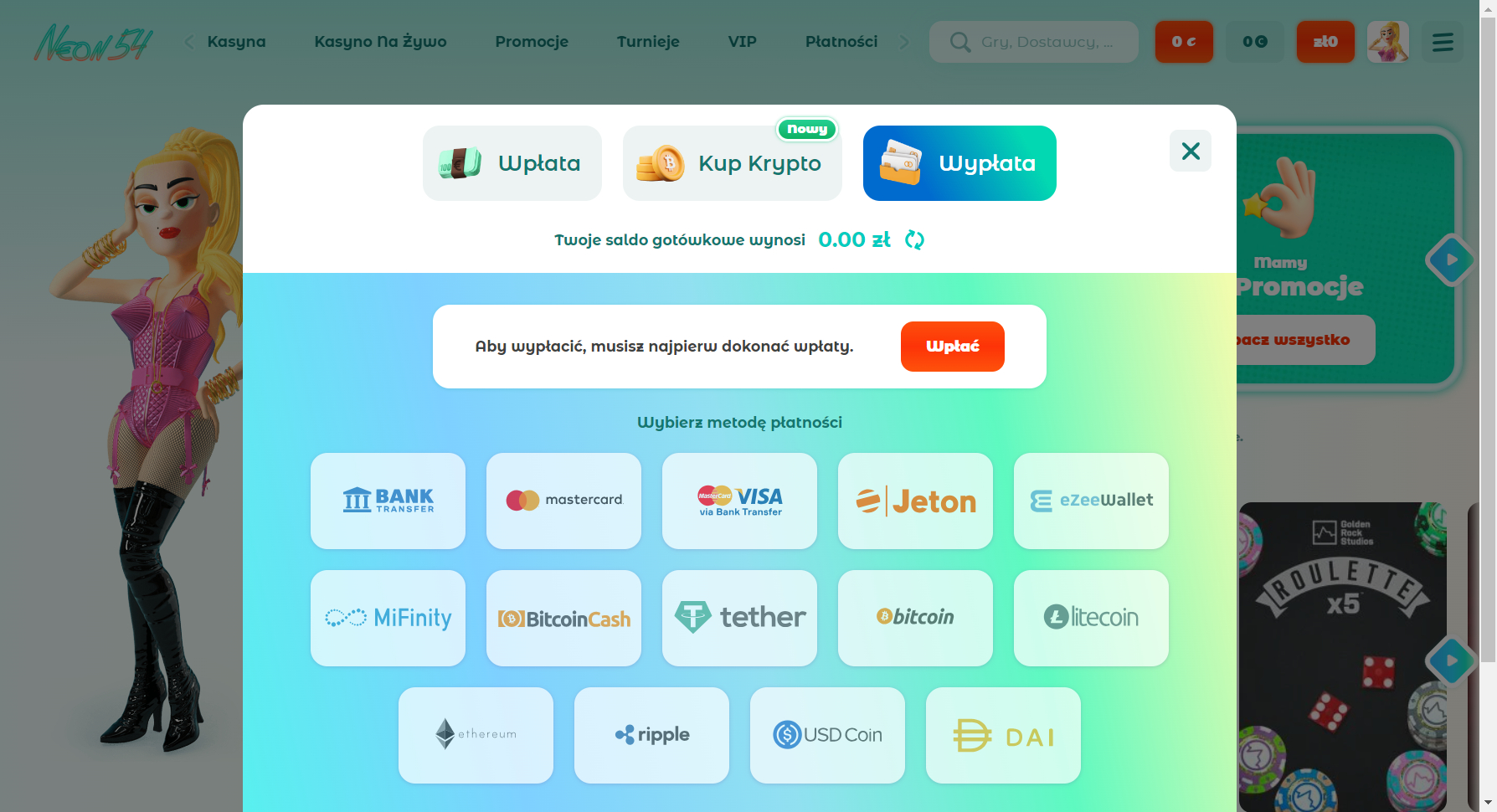 Neon54 Kasyno Metody wypłat