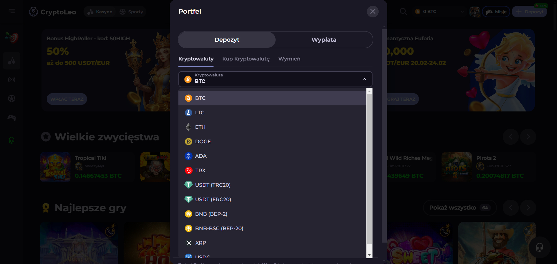 CryptoLeo Kasyno Metody depozytu