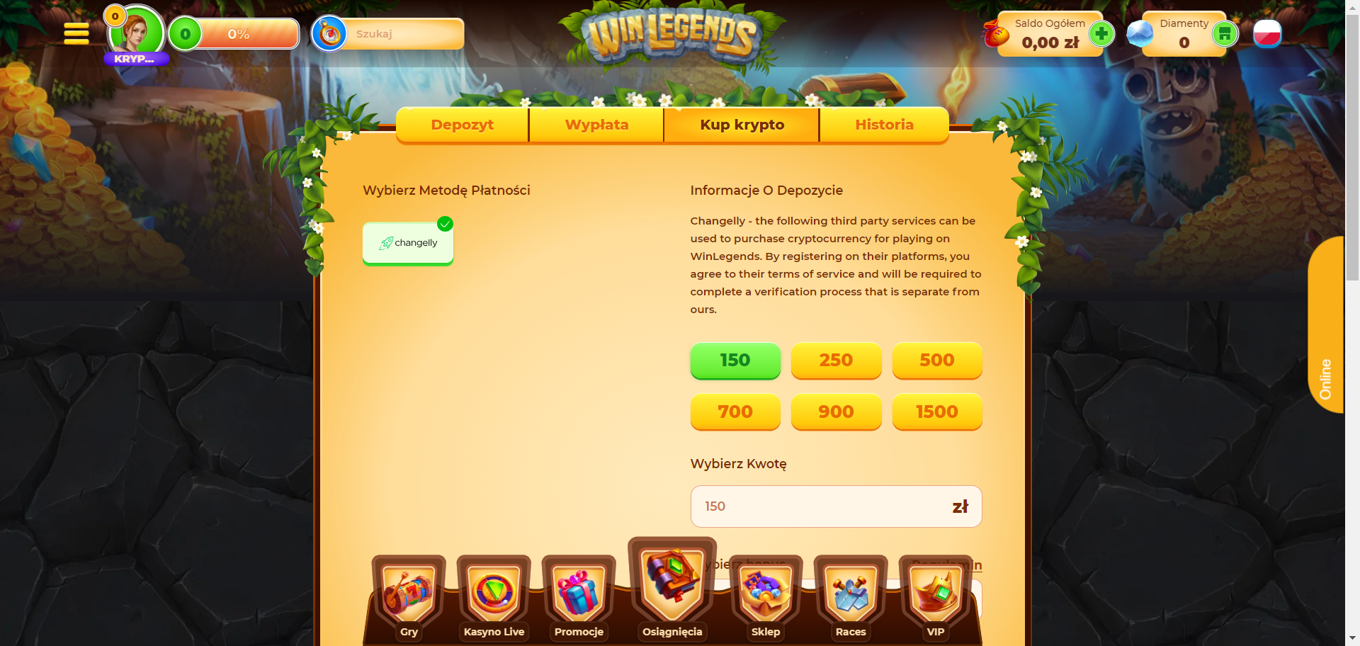 WinLegends Kasyno Kup krypto