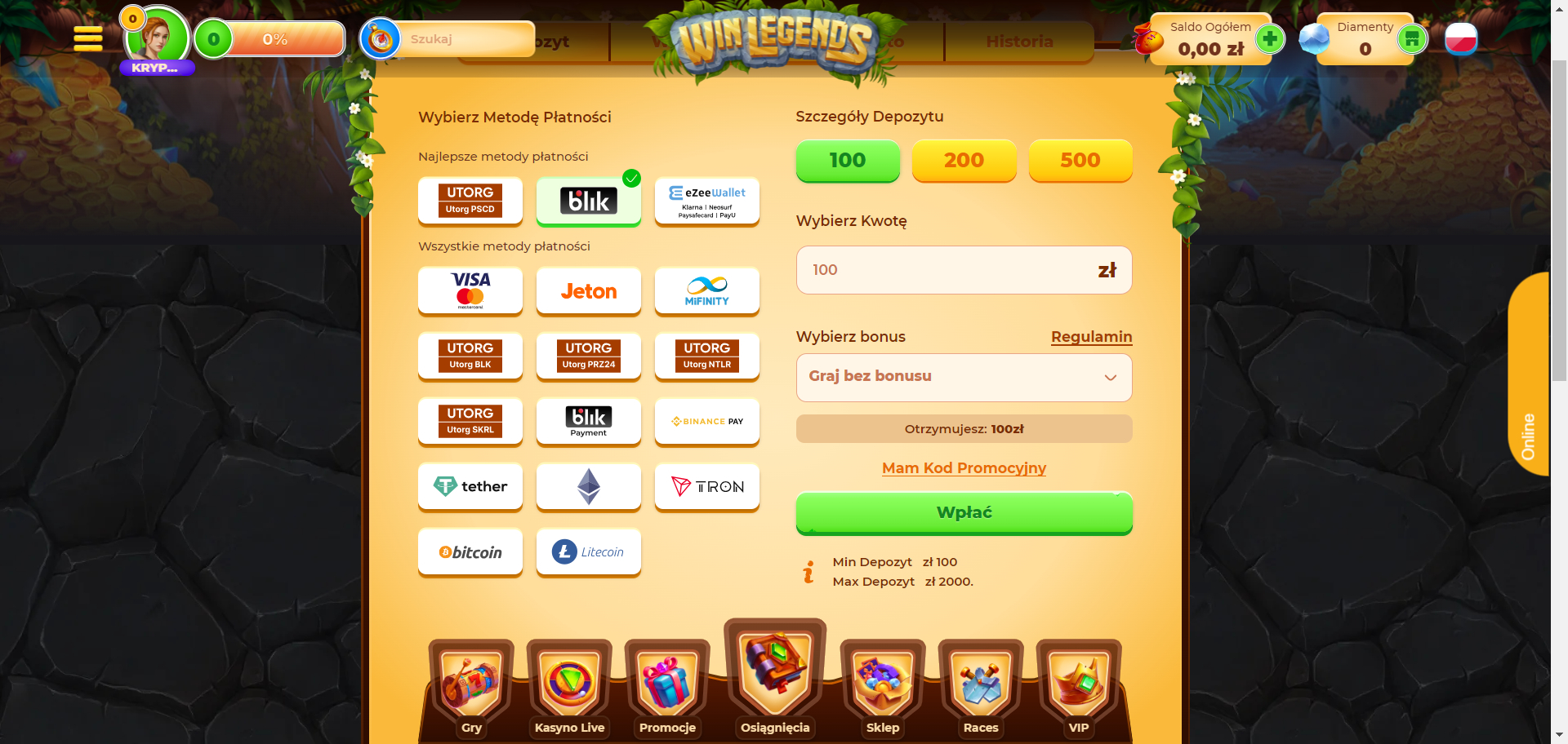 WinLegends Kasyno Metody depozytu