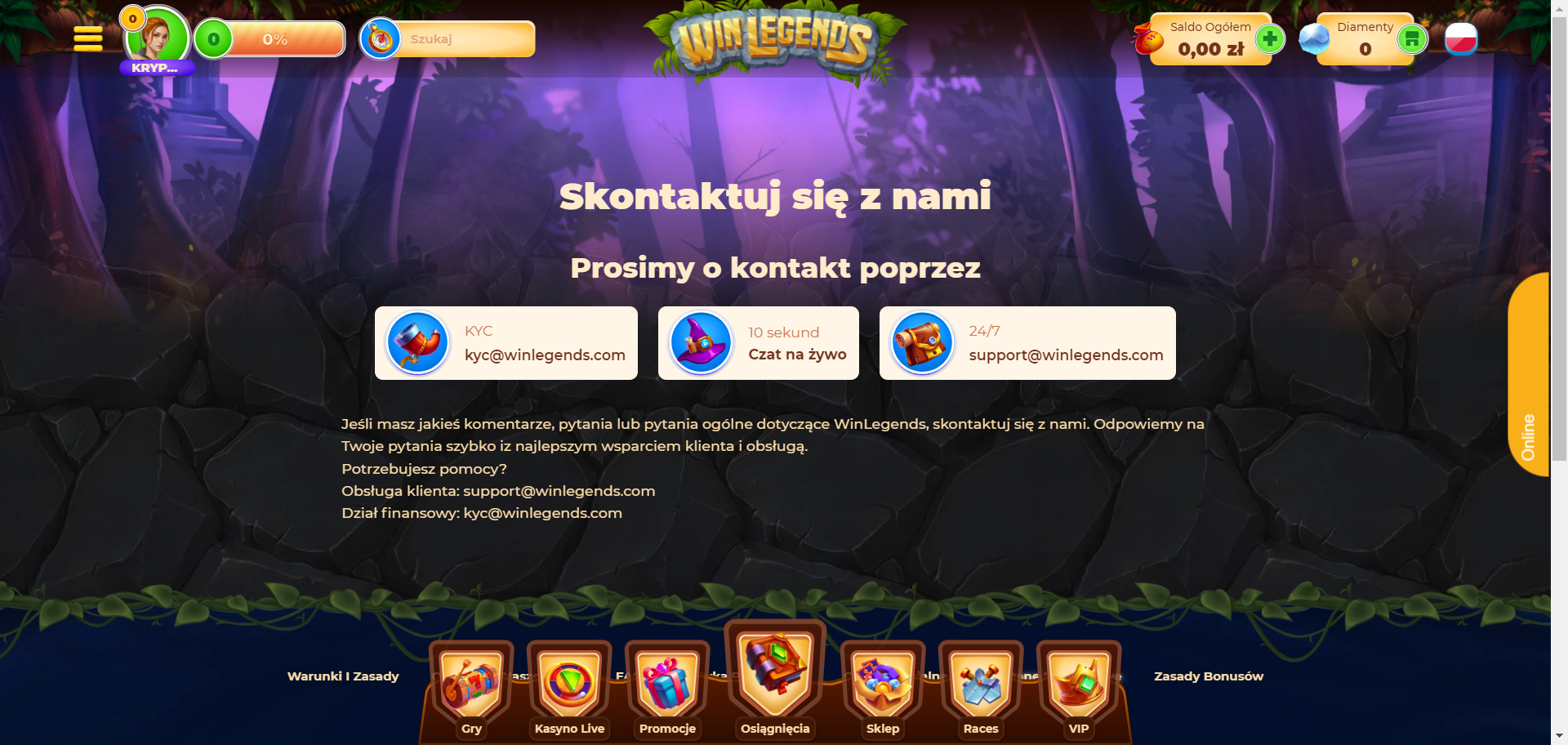 WinLegends Kasyno Obsługa klienta