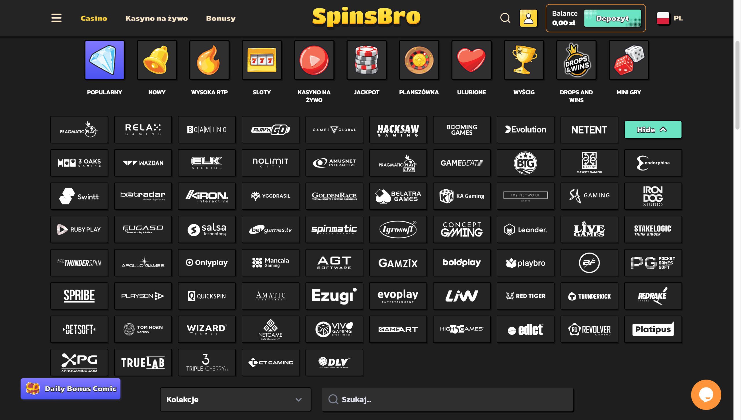 Spinsbro Casino Dostawcy gier
