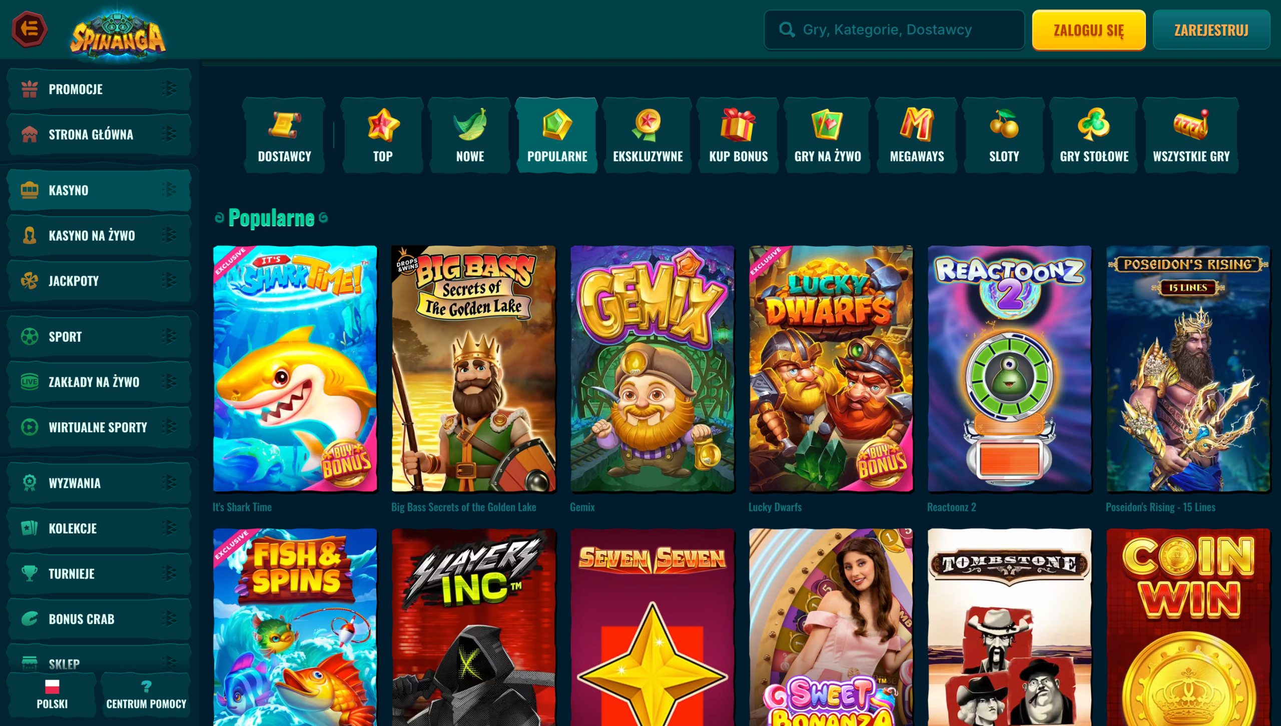 Spinanga Casino Screenshot
