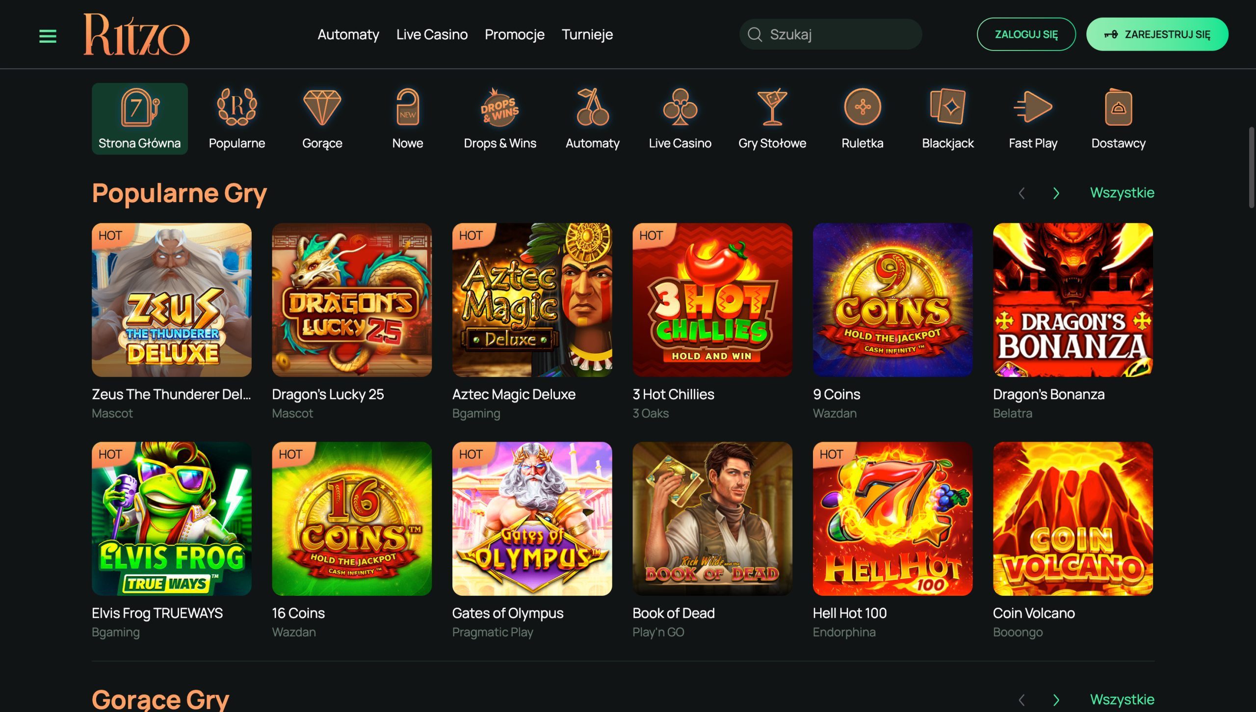 Ritzo Casino Screenshot