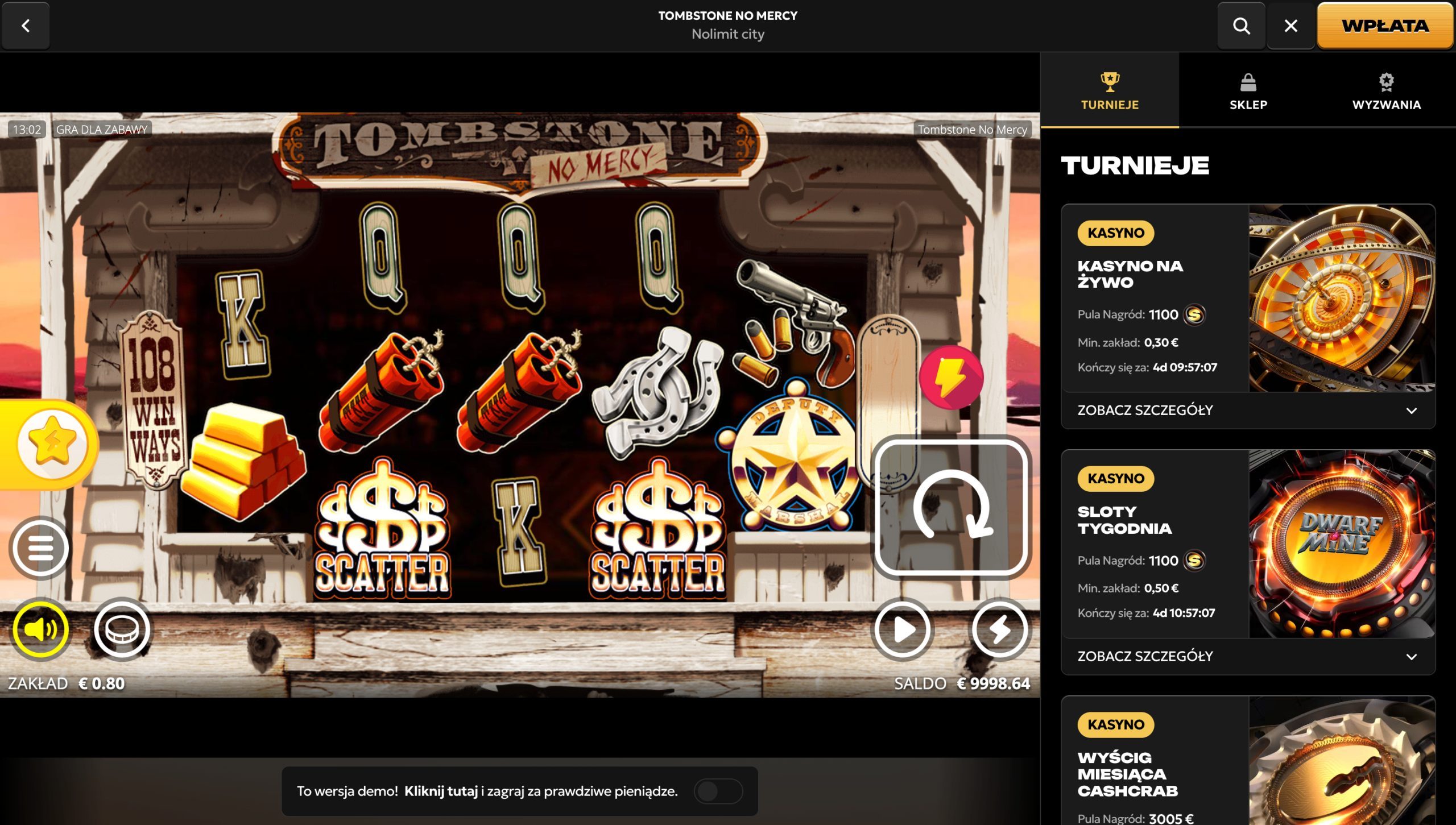 Spinsy Casino Screenshot