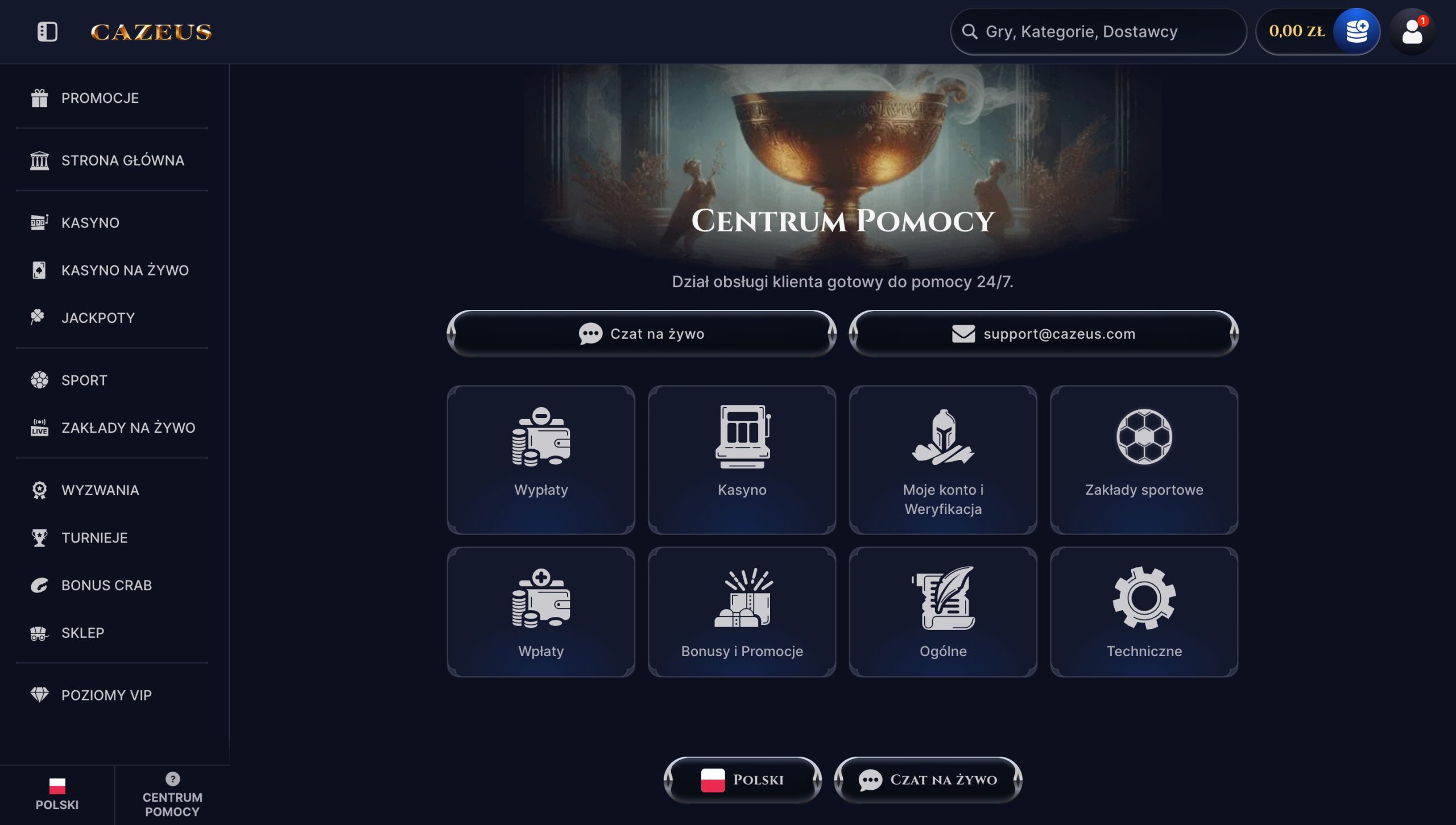 Cazeus Casino Obsługa klienta
